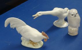 Two Copenhagen animal figures and a Lladro geese.