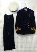 Two WWII Royal Navy Officers Reffer Jackets and a pair of trousers and officers cap
