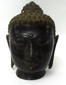 A bronze Buddha head, acquired near Borobudur, Java, Indonesia, height 32cm,