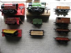 A Hornby O gauge Train Set. Tinplate and clockwork, circa 1950's, the owners child hood