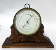 A holosteric circular Barometer, the dial marked 'W. Heath, Plymouth' on a carved wood stand with