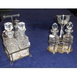 A silver plated twin vinegar bottle cruet the stand inscribed 'Malt Vinegar Brewed by Grimble' and a