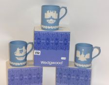 Three Wedgwood mugs (boxed).