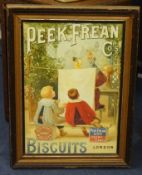 Advertising poster 'Peek Frean and Co Biscuits' also 'The Broads' four re-print adverts, framed.