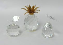 Swarovski fruit, pear, apple and pineapple (silver crystal), all cased.