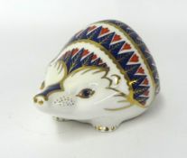 Royal Crown Derby paperweight Hedgehog with porcelain stamp.