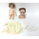 Armand Marseille bisque dolls head with sleep eyes, impressed marks A21/2M also small HK doll with