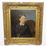 19th century portrait oil monogrammed, in period gilt frame with inscription verso 'From a