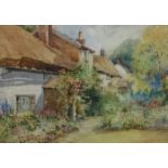 English School watercolour 'Thatched Cottages', 36cm x 49cm.