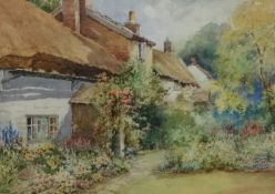 English School watercolour 'Thatched Cottages', 36cm x 49cm.