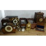 Collection of various general clocks including 31 day wall clock, mantle clocks etc.