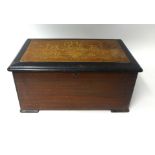 A Victorian music box stamped English Patent, No 11388 D.Reichspatent, L' Universelle, trade made