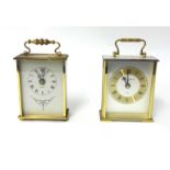 Two reproduction brass cased carriage clocks, working, tallest 16cm.