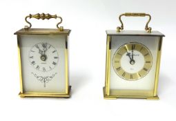 Two reproduction brass cased carriage clocks, working, tallest 16cm.