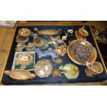 A collection of various Wade ornaments and an old jewellery box.