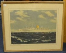 A model of RMS Titanic in glazed case also Titanic historic print, oil on canvas signed Terry