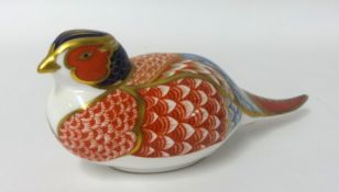 Royal Crown Derby paperweight Pheasant with gold stamp.