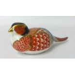 Royal Crown Derby paperweight Pheasant with gold stamp.