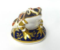 Royal Crown Derby paperweight Frog with silver stamp.