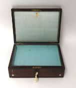 A Victorian rosewood sewing box inlaid with mother of pearl with a tray interior and key, width