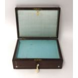 A Victorian rosewood sewing box inlaid with mother of pearl with a tray interior and key, width