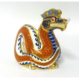 Royal Crown Derby paperweight Dragon with gold stamp.