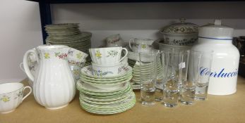 An extensive Royal Worcester 'Fleury'  tea and dinner service and six champagne glasses.