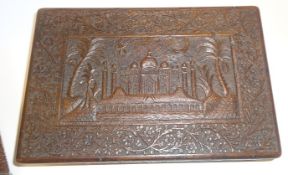 Anglo/Indian jewellery/sewing box with Taj Mahal carved on it (with key) and another (2).