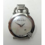 Gucci a well kept ladies stainless steel wrist watches set with approx 0.21ct diamond, boxed with