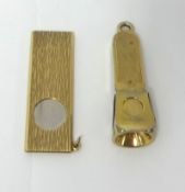 A 9ct gold cigar slicer, London 1971, with bark finish and a 9ct gold cigar clipper, London 1966.
