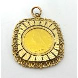 A 9ct gold mounted sovereign pendant, set with an 1895 Old Head (Sydney mint), weight 16 grams.