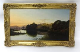 Unsigned 19th century oil, 'River Scene' in the manner of EDWIN HENRY BODDINGTON (1836-1905), 29cm x