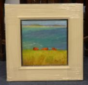 RICHARD LANNOWE HALL mixed media 'Cows on The Edge St Marys', 20cm x 20cm.