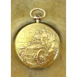 Vulcain; a Swiss 14 ct gold Motoring keyless wound hunter pocket watch, circa 1905/10, the cover