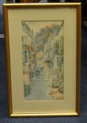 W. SANDS watercolour 'Clovelly, Cornwall', signed, 24cm x 14cm.