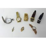 Le Coultre & Co.; a ladies stainless steel wristwatch, two ladies 9ct gold wristwatches and four