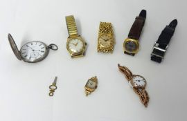 Le Coultre & Co.; a ladies stainless steel wristwatch, two ladies 9ct gold wristwatches and four