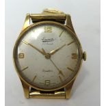 Everite; a 9ct gold manual gentlemans wind wristwatch, Birmingham 1960, to a metal expanding