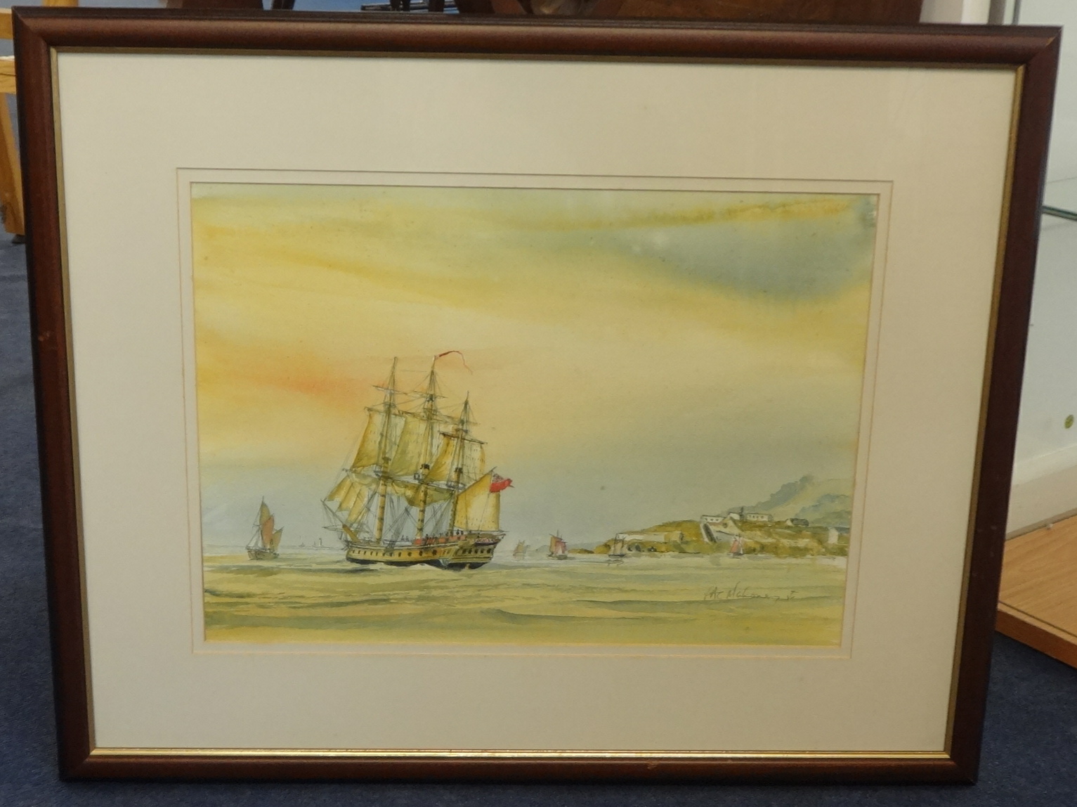 SIMON A.C. MAHONEY three watercolour, seascapes, signed, 37cm x 52cm.