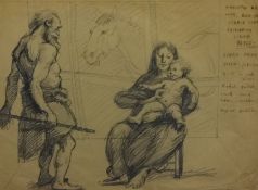 ROBERT LENKIEWICZ (1941-2002) pencil on paper, 'Christmas Scene', studio stamp, drawing from a
