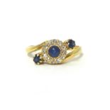 A Victorian gold, sapphire and diamond cluster ring, the central cluster set on a twist with