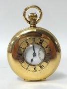 9ct yellow gold J.W. Benson half hunter pocket watch depicting white dial with Roman numerals and
