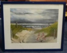 A group of four modern seascape pastels, indistinctly signed.