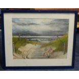 A group of four modern seascape pastels, indistinctly signed.