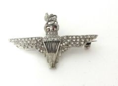 An 18ct white gold, diamond and enamel Parachute regimental sweetheart brooch, Birmingham 1971,