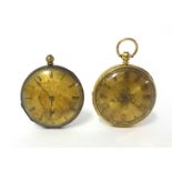 A Victorian 18ct gold key wound open face pocket watch, London 1858, the floral engraved case with a