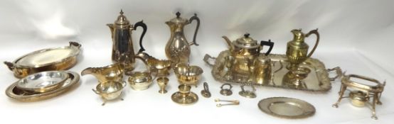 An electroplated rectangular two handled tray, an electroplated baluster coffee pot and other plated