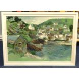 FRED YATES (1922-2008) oil on board 'Polperro', signed, 54cm x 77cm.