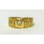 A Victorian 18ct gold and diamond MIZPAH ring, Birmingham 1884, gypsy set with an old cut stone,