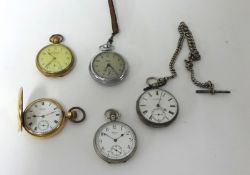 Waltham; a gold plated, keyless wound hunter watch, 17 jewel movement, two silver pocket watches and